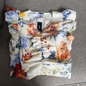 Express Floral Ruffle Sleeve Top Small
